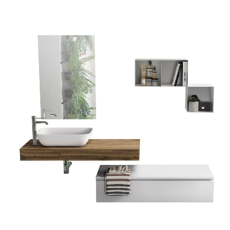 AQA Design Composition de salle de bain en mélamine, 4 pièces ASTRA miel/chêne blanc L.190 P.45 H.190 MPAS06-SHL-O1 - multicolore Bois manufacturé_0