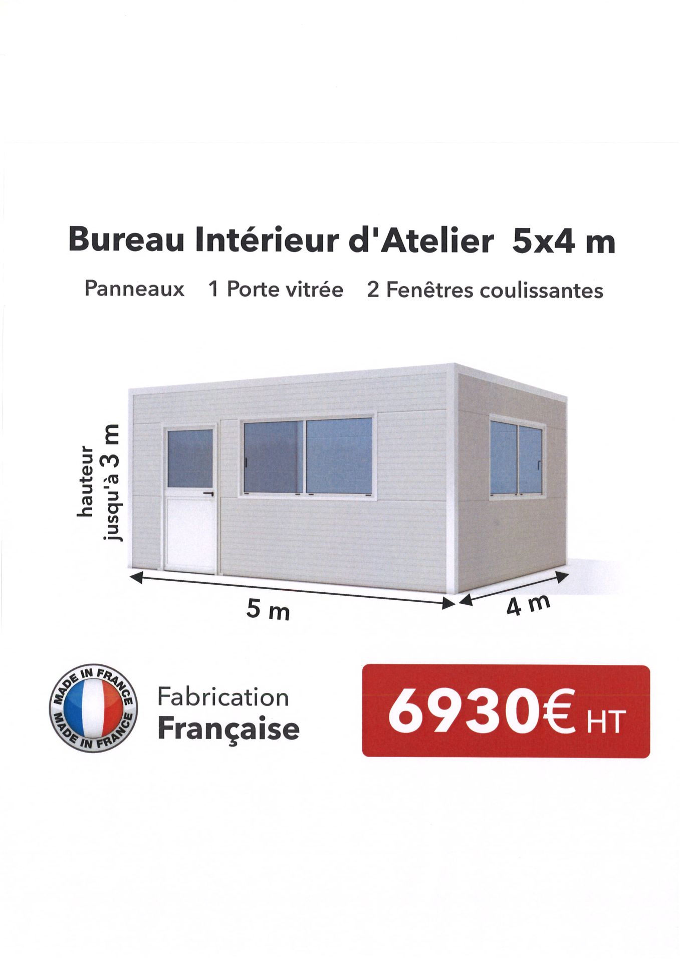 Bureau modulaire préfabriqué d'intérieur - En kit à monter - Panneaux sandwich 60mm ou 100mm - Dimensions sur mesure_1