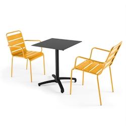 Oviala Business Ensemble table de jardin stratifié noir et 2 fauteuils jaune - Oviala - jaune métal 108228_0