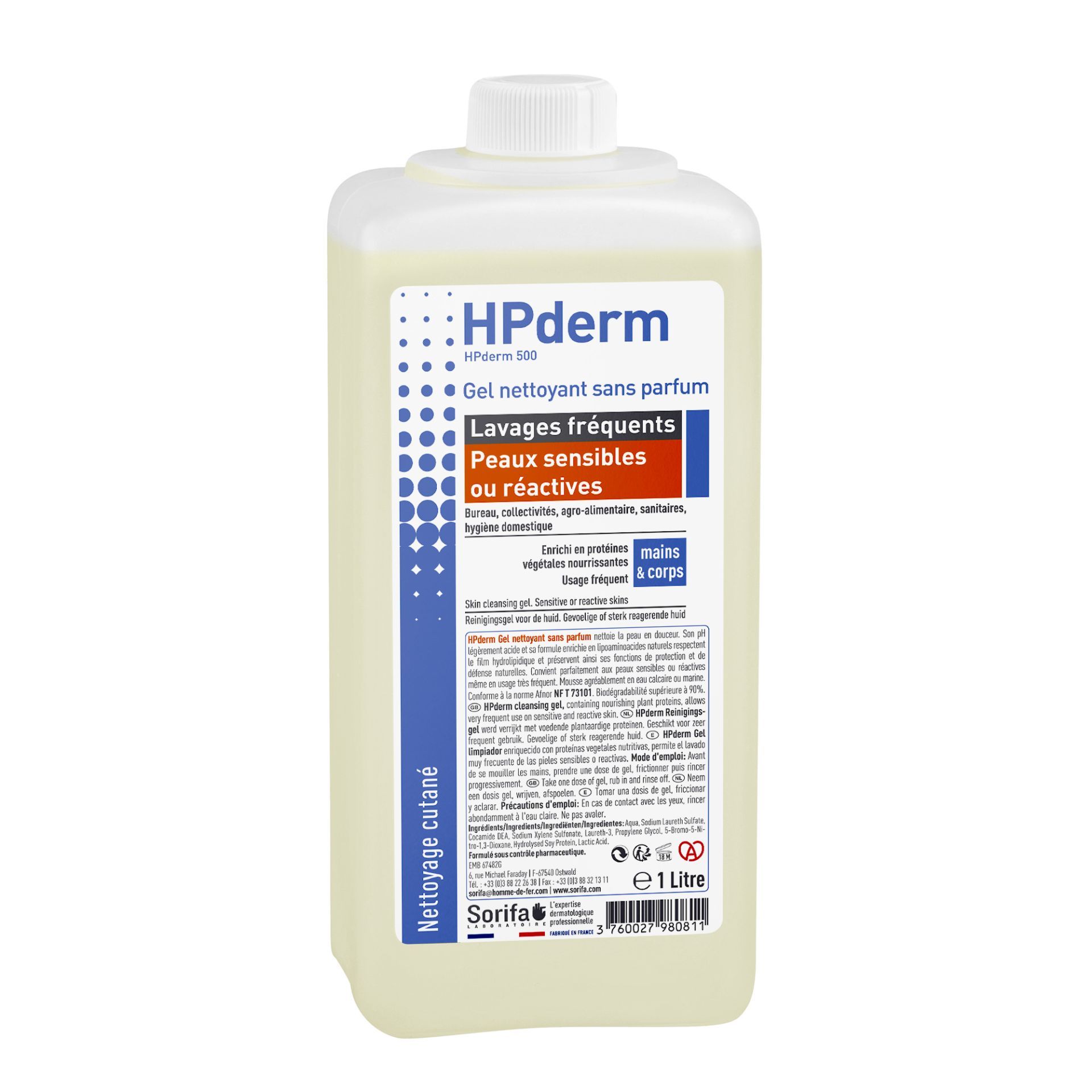 Gel nettoyant sans parfum - Spécial PEAUX SENSIBLES HPderm® - 1 L_0