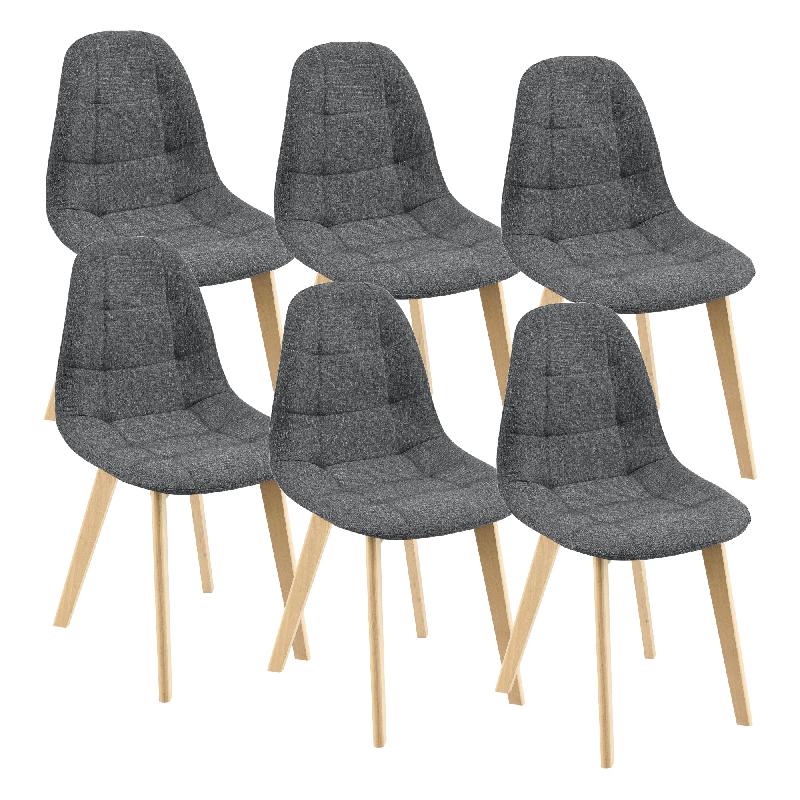 Lot de 6 chaises de salle à manger - Gris foncé - 86 x 53 x 47 cm - Pieds en hêtre - Modèle 03_0006788_0
