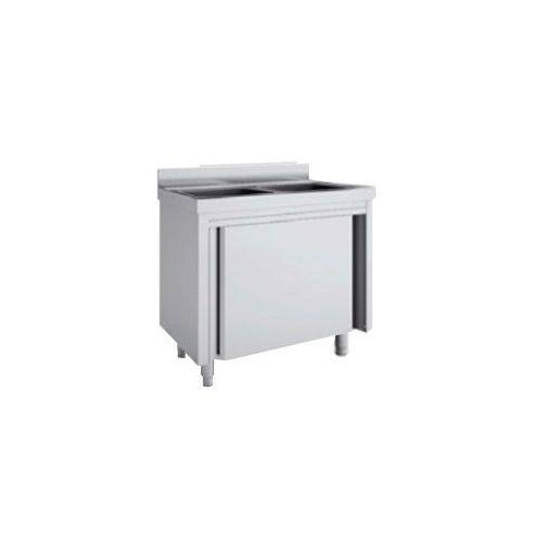 MEUBLE PLONGE INOX 2 BACS SANS ÉGOUTTOIR - 600 X 1400 MM