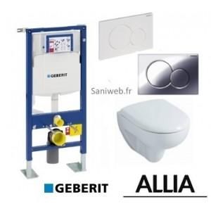 PACK WC SUSPENDU 3 PIÈCES GÉBÉRIT / CUVETTE PRIMA COMPACT ALLIA