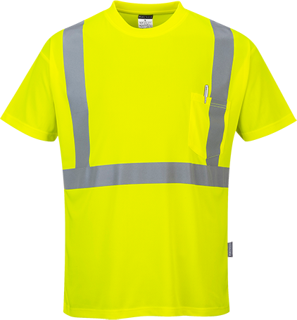T-shirt haute visibilité jaune avec poche - S190, 4XL - bandes réfléchissantes thermocollées et certification EN ISO 20471_0