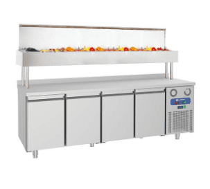 Table de préparation réfrigérée GN 4 portes avec vitrine réfrigérée 12x GN 1/3 - VIRTUS CCZ0102 en acier inoxydable_0