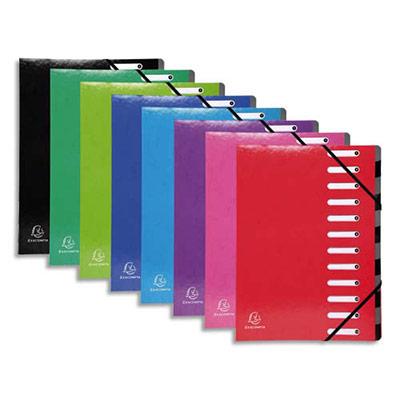 TRIEUR AVEC ELASTIQUE IDERAMA EXACOMPTA - EN CARTE 7/10E - 12 COMPARTIMENTS - COLORIS ASSORTIS
