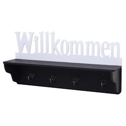 Décoshop26 - Porte-manteau mural willkommen avec 4 crochets solide 30x60x13cm noir/blanc 04_0001014 - blanc 3000573732695_0