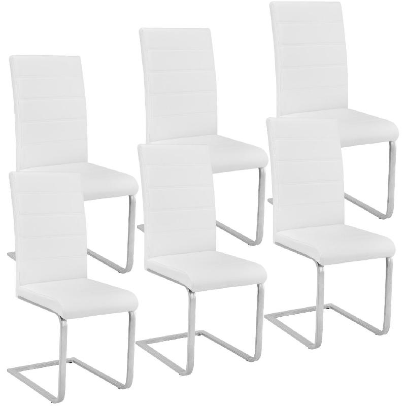 Lot de 6 chaises design carré élégant - Pieds en acier - Blanc - Salon, cuisine, salle à manger - Modèle 08_0000121_0