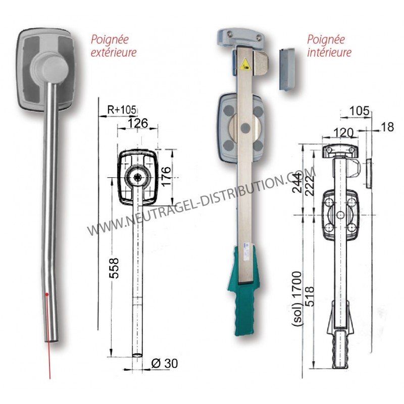 Poignée 6200 réversible complète intérieure et extérieure - Réf. PCPT6203G - Pour porte de 101 à 120 mm_0