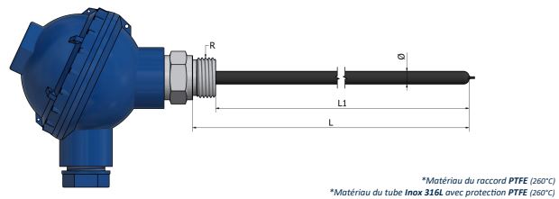 Sonde à résistance PH51 - Pour environnements agressifs avec tête de raccordement et raccord fixe_0