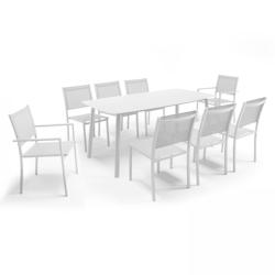 Oviala Business Table de jardin aluminium et pierre, 6 chaises et 2 fauteuils blanc - Oviala - blanc aluminium 106581_0