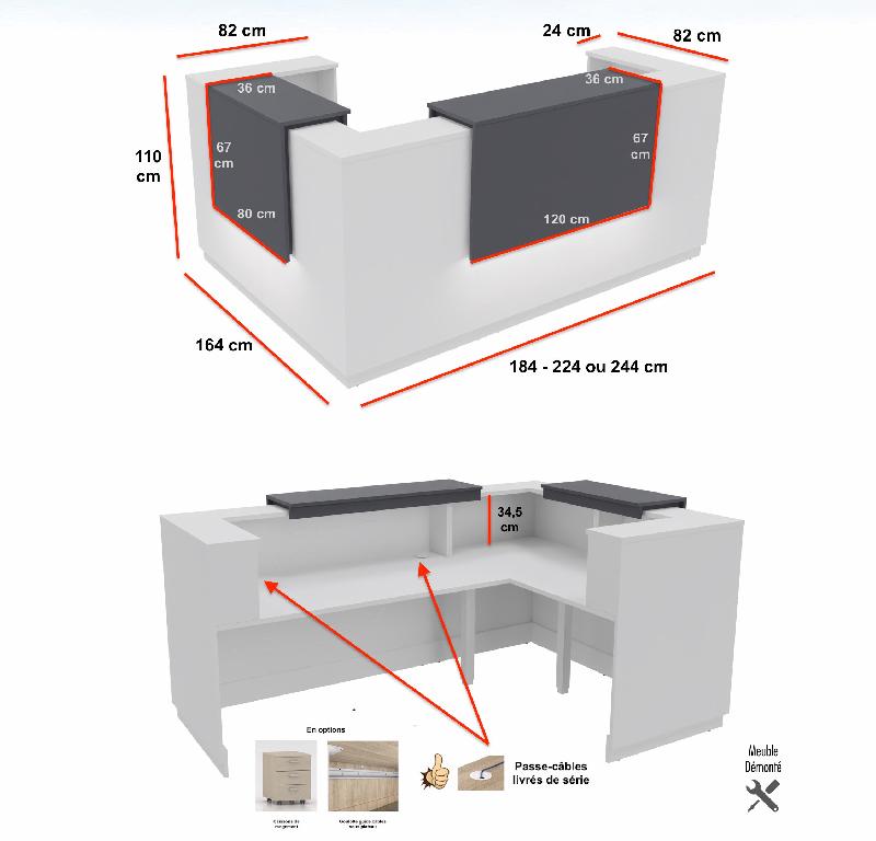Banque d'accueil d'angle Delta avec 2 réhausses - 244, Blanc mat, Droite, Non, Anthracite_1