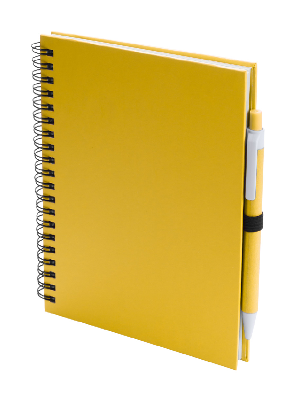 Bloc-notes à spirales - 70 pages non lignées en papier recyclé - Stylo assorti - Couverture jaune_0