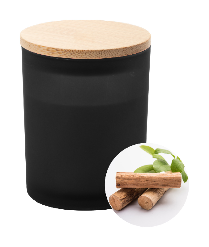 Bougie parfumée bois de santal - cire végétale - 200g - verre dépoli avec couvercle bambou_0