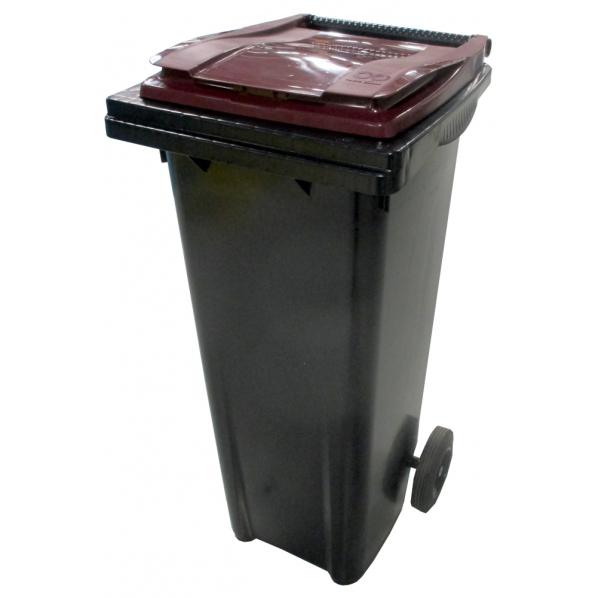 Conteneur poubelle bicolore - 140 litres Gris /Grenat (RAL 3000)_0
