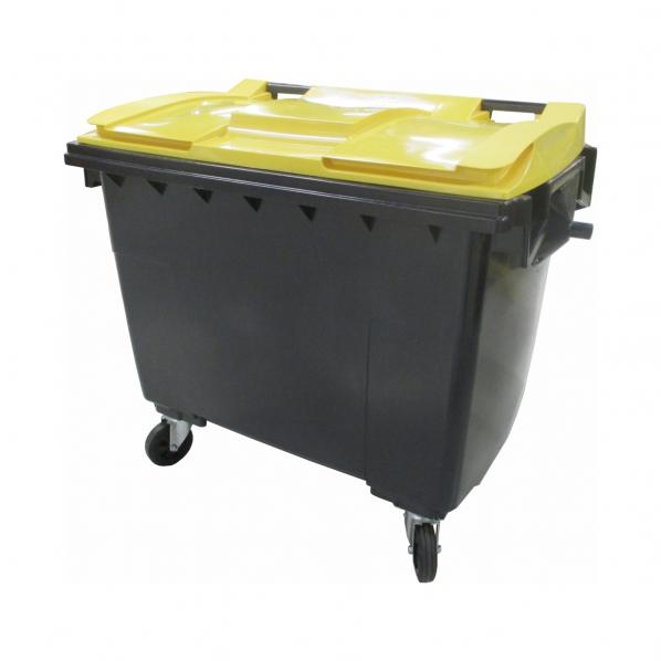 Conteneur poubelle bicolore - 660 litres - Gris / Jaune (RAL 1018) - avec poignées et roues silencieuses_0