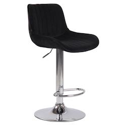 Décoshop26 - Tabouret de bar chaise haute x1 en velours noir coutures verticales support en métal chromé 10_0005108 - noir 3000252465869_0