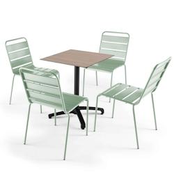 Oviala Business Ensemble table de jardin stratifié en chêne et 4 chaises vert sauge - Oviala - vert métal 110154_0