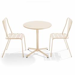 Oviala Business Ensemble table ronde et 2 chaises de terrasse bistrot en métal ivoire - Oviala - beige acier 109500_0