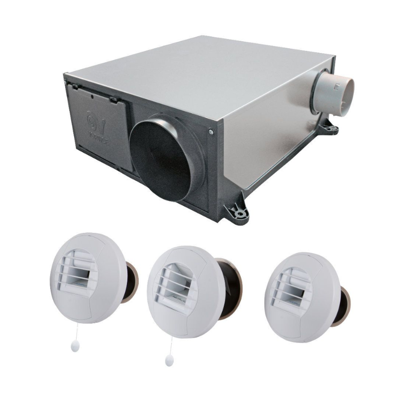 Kit Hygro B VMC simple flux hygroréglable extra-plate + 3 bouches à piles - Axelair - KHBPPST5160_0