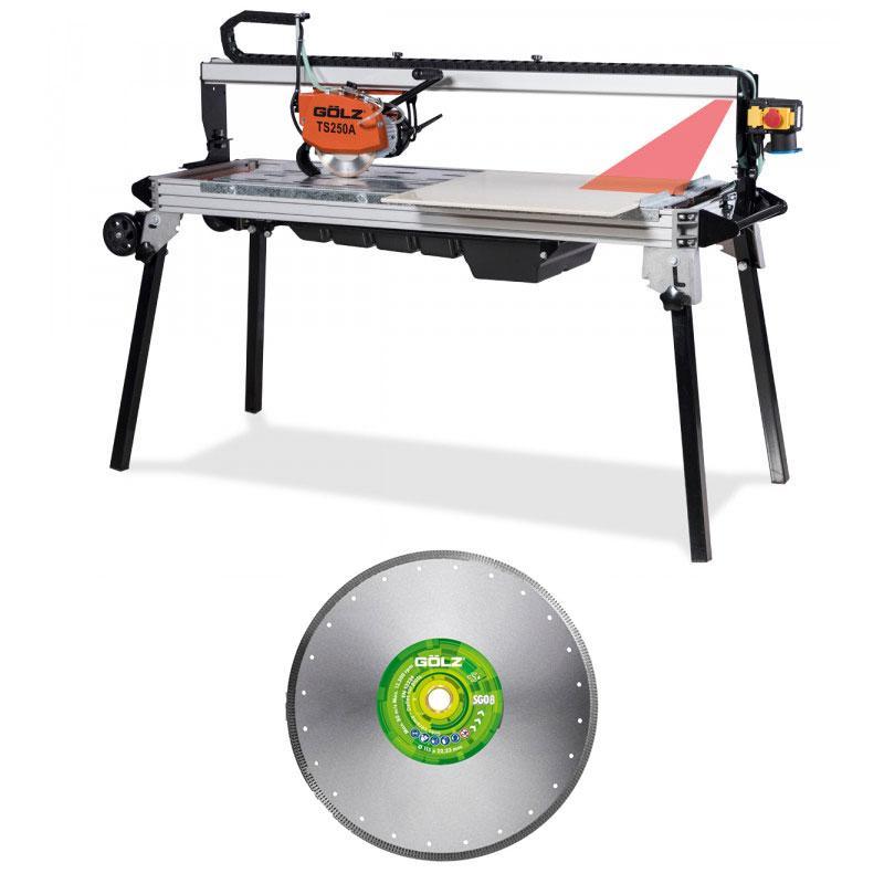 Scie de carreleur professionnelle TS250A en aluminium avec indicateur laser + 1 disque SG08 Ø 250 mm - GOLZ - 02892501100F+SG08250_0