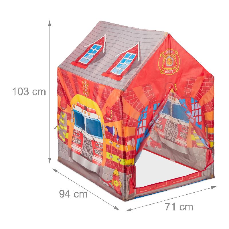 Tente de jeu - Caserne de pompiers pour enfants - Polyester et motifs pompier - 103x71x94 cm_0