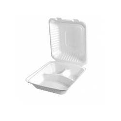 200 Lunch Box Boîtes Menu 3 Compartiments 229 x 229 x 44,8 mm en Pulpe de Canne Biodégradables Usage Unique - D-Work - blanc 3664100211178_0
