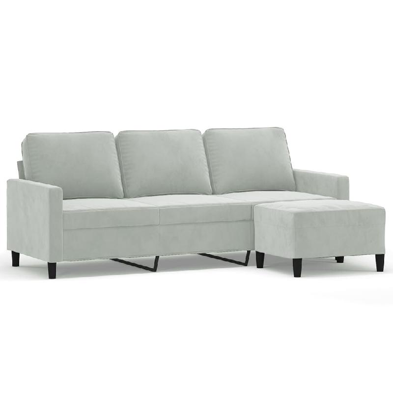 Canapé à 3 places avec repose-pieds Gris clair 180 cm Velours Modèle Vega ProDesk Modern - 8721012060227_0