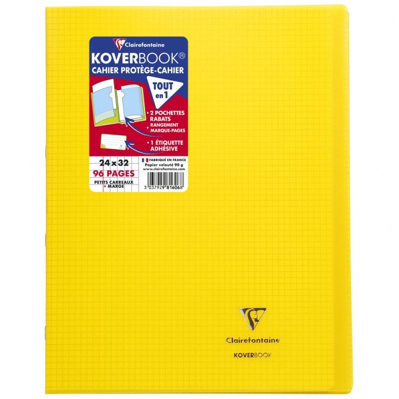 Clairefontaine Lot de 10 Cahier Kover Book 24x32, 96p./48 feuilles 90 g/m² piquées, couv. Transparente jaune, quadrillé 5x5 + marge - 3037929816068_0