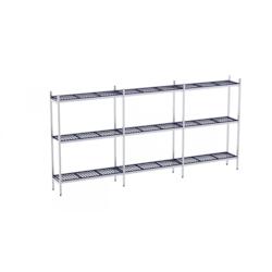 Distform - Rayonnage en inox avec clayettes en polypropylène, 3 niveaux, P.500mm, H.1800mm, dimensions 4120x500x500x1800mm - 651637013880_0