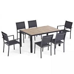 Oviala Business Ensemble table de jardin et 6 chaises en aluminium et céramique bois - marron aluminium 105290_0