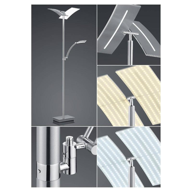 HELL LAMPE SUR PIED LED DUAL AVEC LAMPE DE LECTURE LED, NICKEL