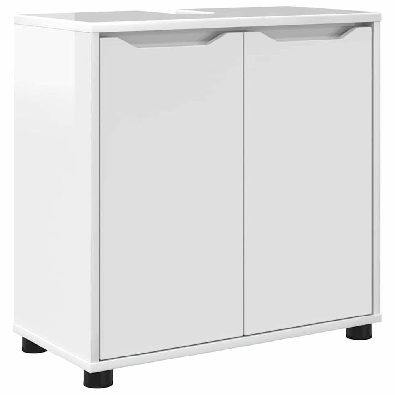 Helloshop26 - Armoire de lavabo moderne salle de bain ajustable 60 x 30 x 60 cm grande capacité en bois d'ingénierie blanc brillant 02_0054575 - bla_0