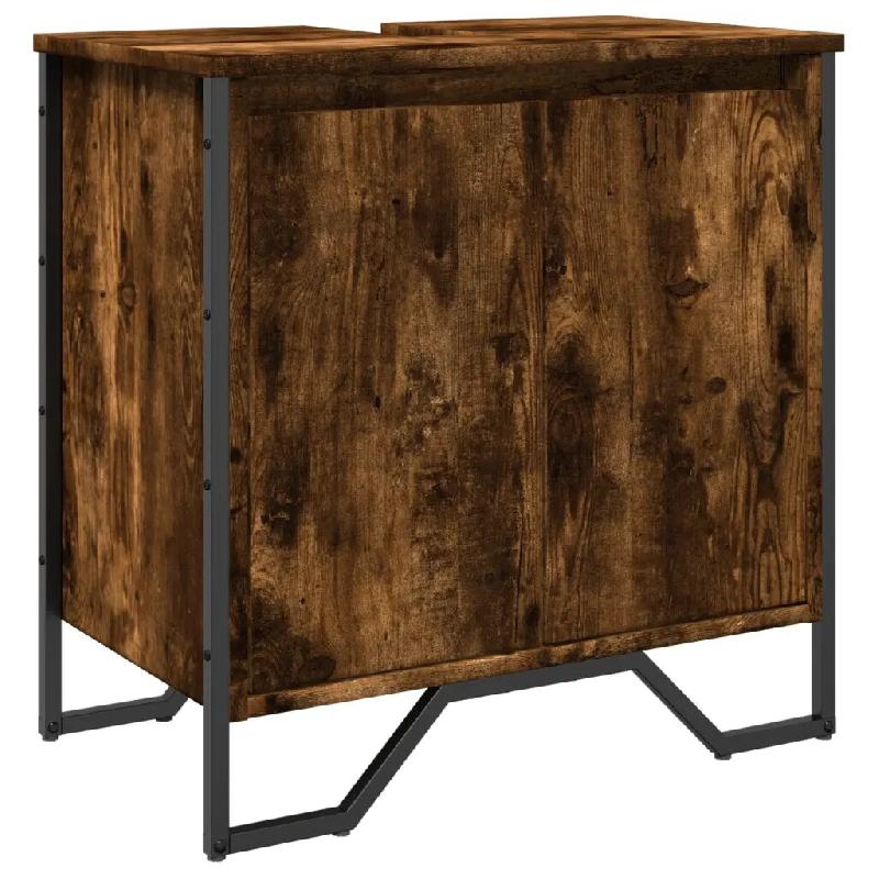 Helloshop26 - Armoire lavabo salle de bain design moderne 60 x 35 x 60 cm grand espace de rangement en bois d'ingénierie chêne fumé 02_0049570 - m�_0