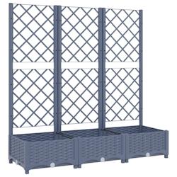 Helloshop26 - Jardinière bac lit surélevé plantes fleurs terrasse jardin avec treillis 120 x 40 x 121,5 cm PP gris 02_0038231 - 3000214157917_0