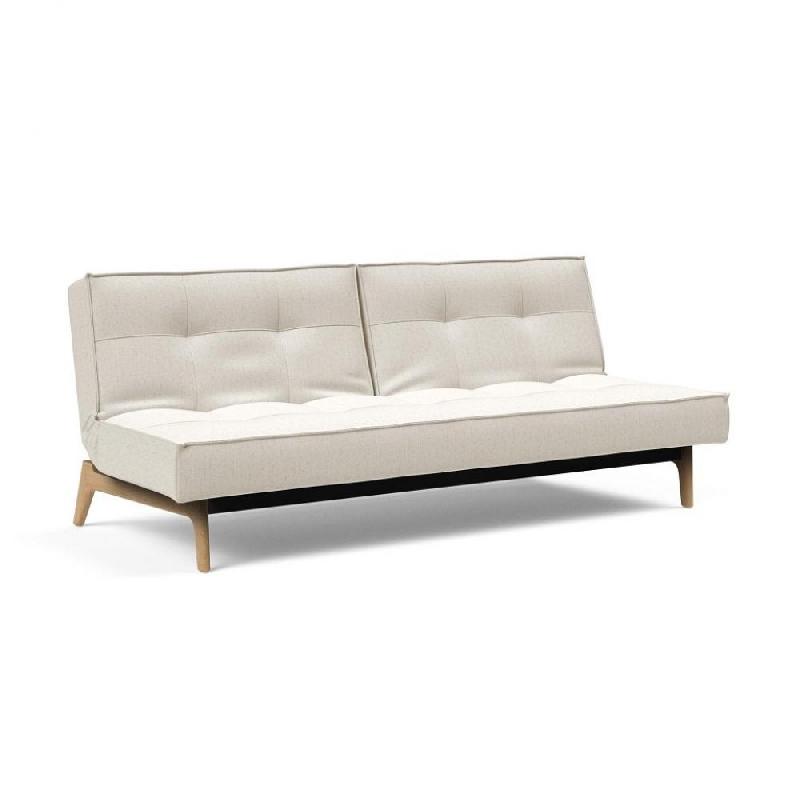 Innovation Living - Canapé convertible Splitback Eik 115x200 cm - Tissu bouclé Off White - Design scandinave et pieds en chêne massif_0