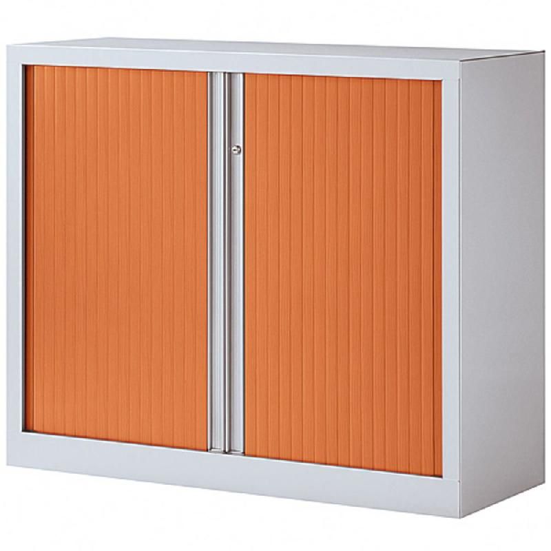 JPG ARMOIRE MÉTAL MONOBLOC NF ENVIRONNEMENT - A RIDEAUX - H. 100 X L. 120 CM - CORPS ALU  - RIDEAUX MERISIER