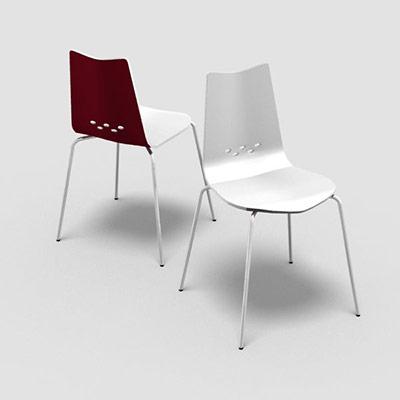 LOT DE 2 CHAISES SPOON DECOR BLANC/ROUGE SUR 4 PIEDS CHROME