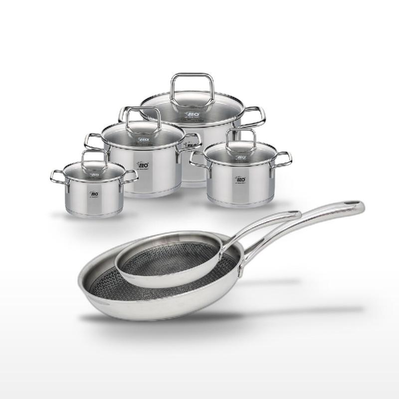Lot de 2 Poêles Elo Relief Evolution 24cm & 28cm avec 4 Faitouts Elo Citrin - gris inox 3176239956085_0