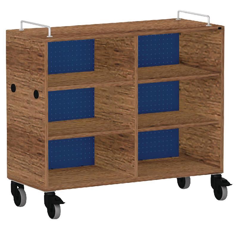 MEUBLE BAS SHIFT+ LANDSCAPE MÉLAMINÉ 4 ÉTAGÈRES - NOYER - BLEU SAPHIR - MANUTAN COLLECTIVITÉS