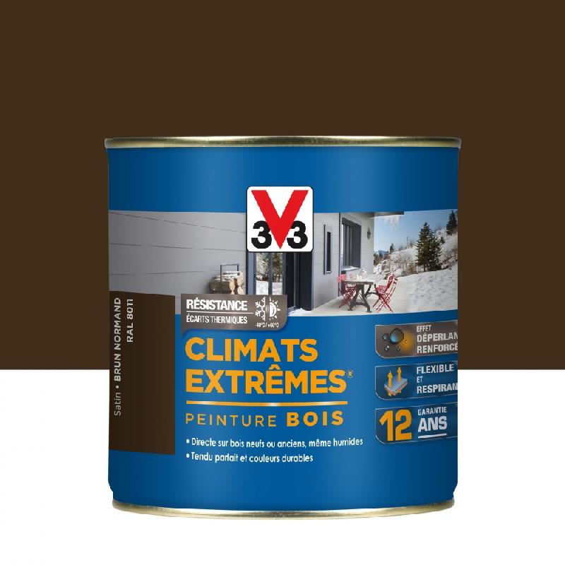 Peinture bois extérieur Climats Extrêmes® V33 - brun normand satiné 0.5 L - protection microporeuse et application facile_0