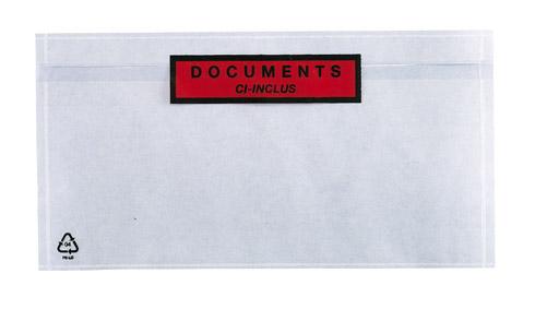 POCHETTE ADHÉSIVE ''DOCUMENTS CI-INCLUS'' NATIONAL CLASSIQUE 228 X 120 MM - BOÎTE DE 1000