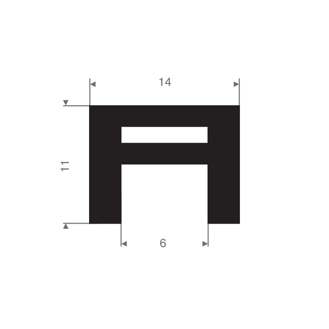 PROFIL EN U 6 MM CAOUTCHOUC COMPACT