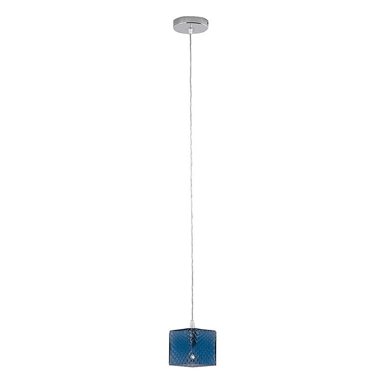 ROSSINI ILLUMINAZIONE Suspension Talisker Carrée En Verre Bleu E14 Ip20 - Lustre À Lumière Directe En Verre Fait Main Pour Intérieur - Groupe Ross_0