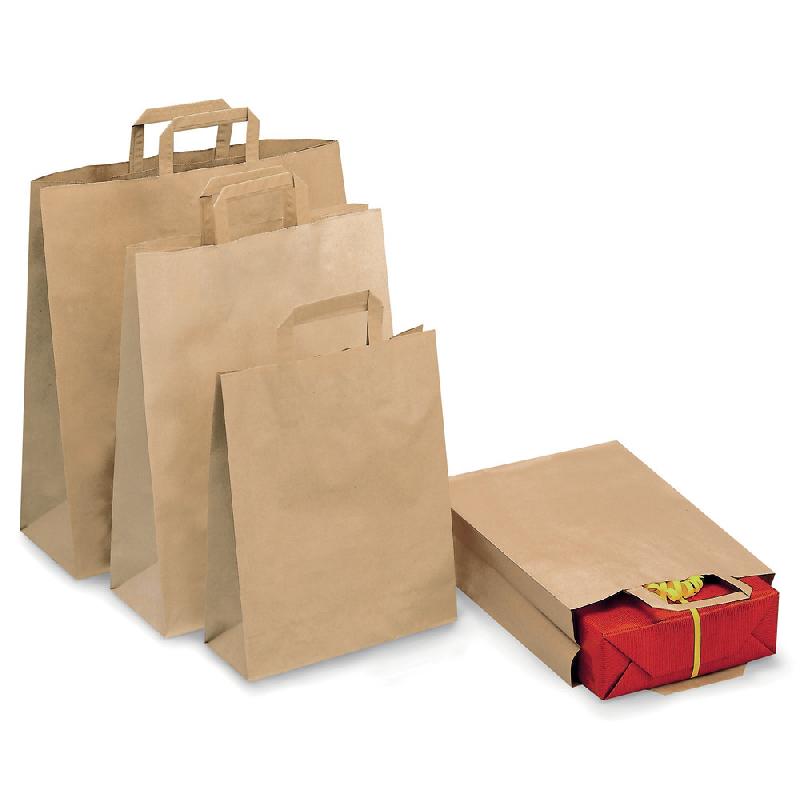 Sac kraft brun à poignées plates l.26 x H.28 x soufflet 20 cm - lot de 250_0