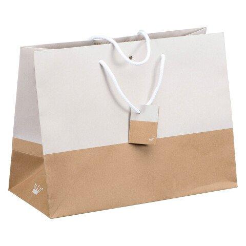 SACS KRAFT ET BLANC BICOLORE LUXE POIGNÉES CORDELIÈRES 29 X 39 X 18 CM - PAQUET DE 10