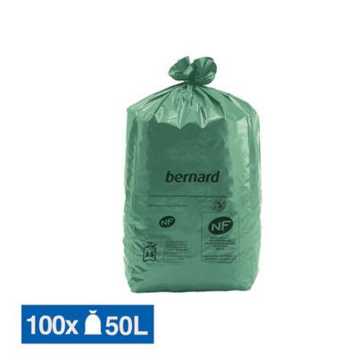 Sacs poubelle déchets lourds Bernard Green NF verts 50 L, lot de 100_0