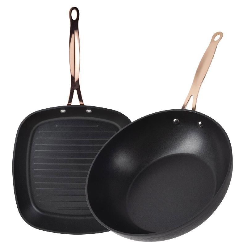 San Ignacio - Ensemble poêle grill 28 × 28 cm et wok Ø28 × 7,8 cm en aluminium forgé noir mat Copper - PK10190_0
