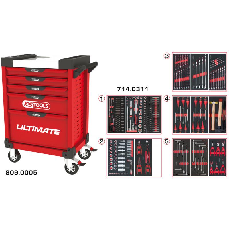 Servante PEARLline rouge 5 tiroirs équipée de 311 outils - KS Tools | 809.5311_0