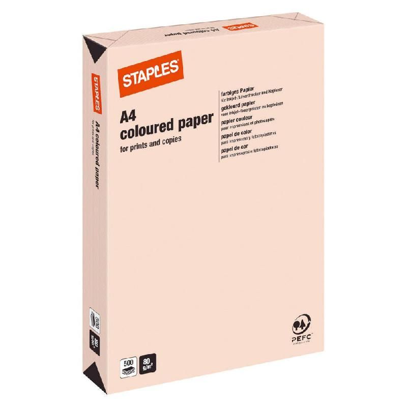 STAPLES RAMETTE 500 FEUILLES PAPIER STAPLES PASTEL SAUMON A4 - 80G/M2 (PRIX À L'UNITÉ)